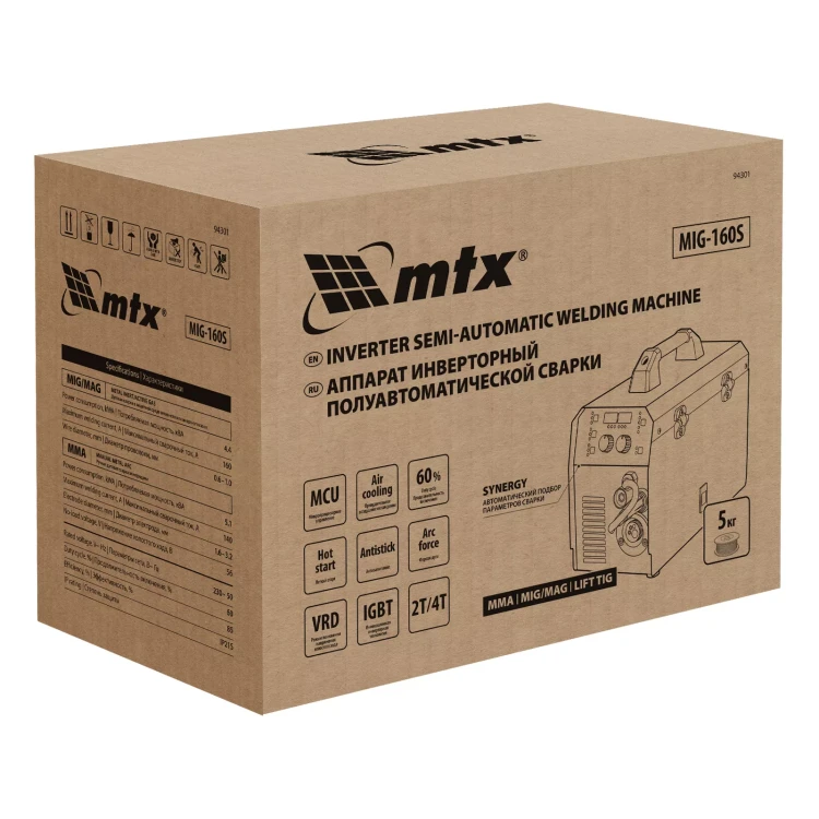 Аппарат инвертор. полуавтомат. cварки MTX MIG-160S 94301, 160A, ПВ 60%, катушка 5 кг купить в Нягани