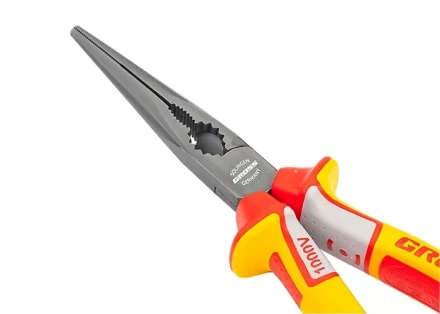 Длинногубцы прямые диэлектрические рукоятки до 1000 В трехкомпонентные рукоятки 205 мм GROSS 17177 купить в Нягани