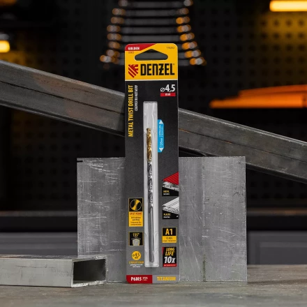 Сверло спиральное по металлу Denzel  4,5 х 126 мм, Р6М5, Golden Tip, удлиненное, 718252 купить в Нягани