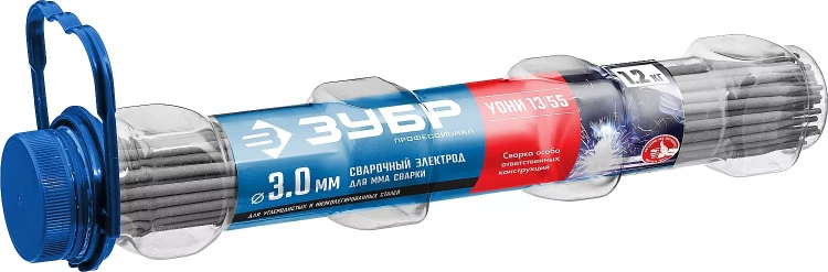 ЗУБР Д 3.0 х 350 мм, 1.2 кг в ПВХ тубе, УОНИ 13/55 с основным покрытием, электрод сварочный, Профессионал (40021-3.0) купить в Нягани