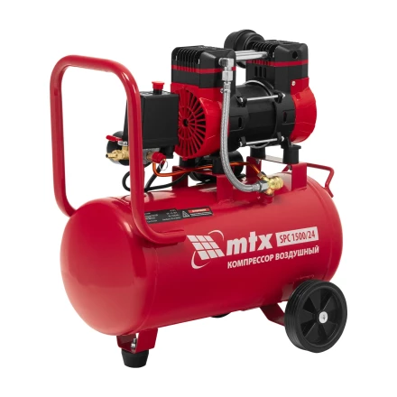 Компрессор безмасляный малошумный SPC 1500/24, 1500 Вт, ресивер 24 л, 260 л/мин// MTX 58139 купить в Нягани