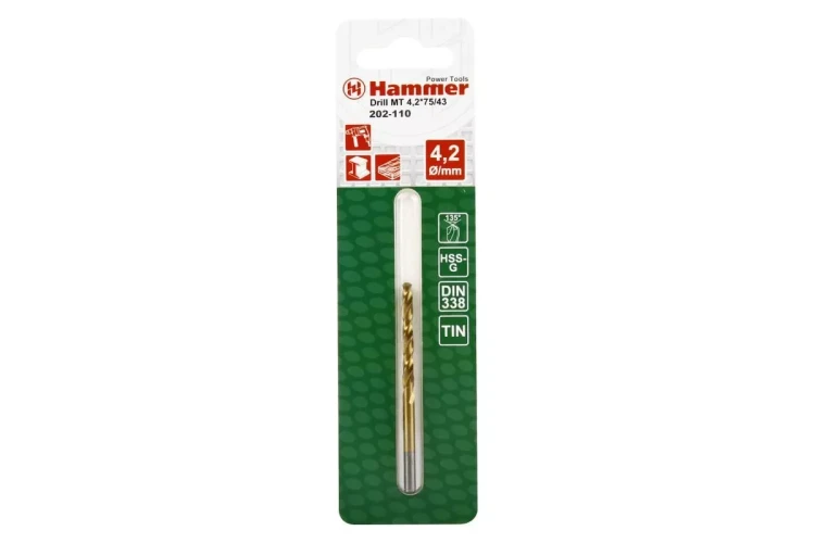 Сверло по металлу HAMMER Ф4.2х75мм (DR MT 4,2мм*75/43мм) купить в Нягани