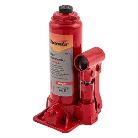 Домкрат гидравлический бутылочный, 4 т, h подъема 180–320 мм Sparta Compact 50339 купить в Нягани