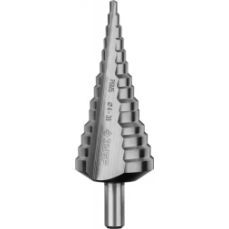 Сверло ЗУБР ступенчатое по сталям и цвет.мет.ст.Р6М5,d4- 39мм,14ступ.d4-39,L -113 мм, трехгран.хв. 10мм 29670-4-39-14