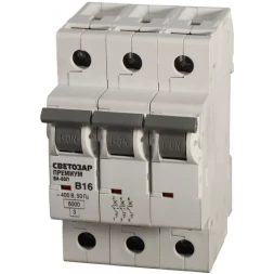 Выключатель автоматический СВЕТОЗАР "ПРЕМИУМ" 3-полюсный, 40 A, "B", откл. сп. 6 кА, 400 В SV-49013-40-B