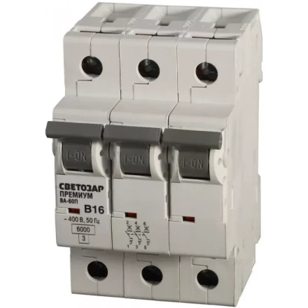 Выключатель автоматический СВЕТОЗАР &quot;ПРЕМИУМ&quot; 3-полюсный, 40 A, &quot;B&quot;, откл. сп. 6 кА, 400 В SV-49013-40-B купить в Нягани