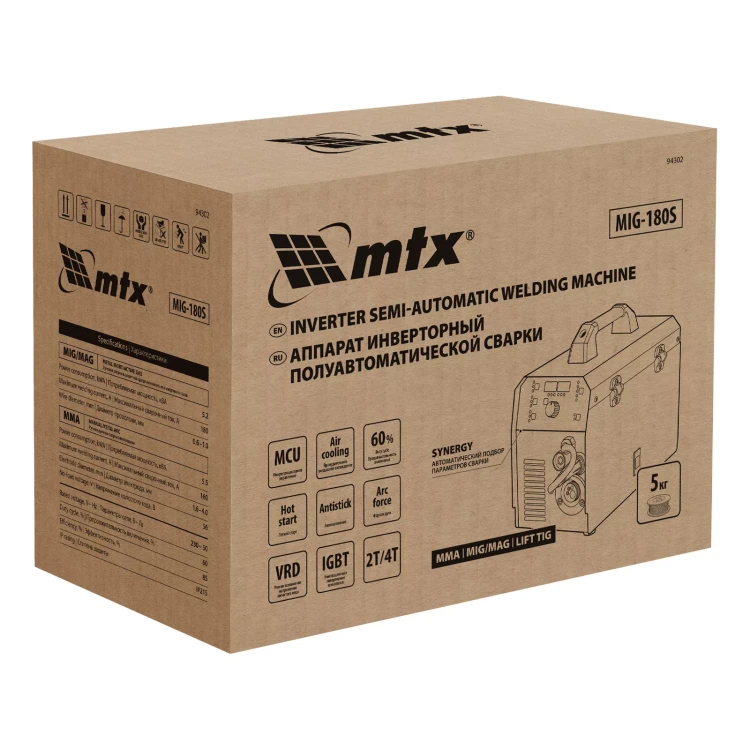 Аппарат инвертор. полуавтомат. cварки MTX MIG-180S 94302, 180A, ПВ 60%, катушка 5 кг купить в Нягани