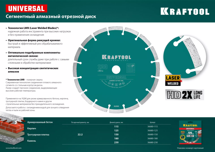 Диск алмазный отрезной для УШМ UNIVERSAL 36680-150 купить в Нягани
