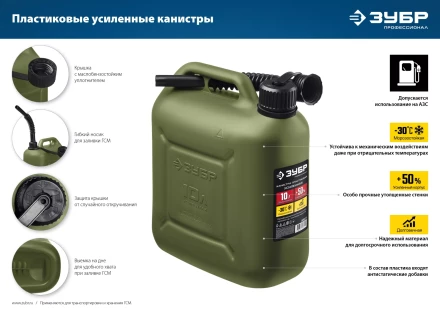 ЗУБР 20 л, пластиковая усиленная канистра, Профессионал (38365-20) купить в Нягани