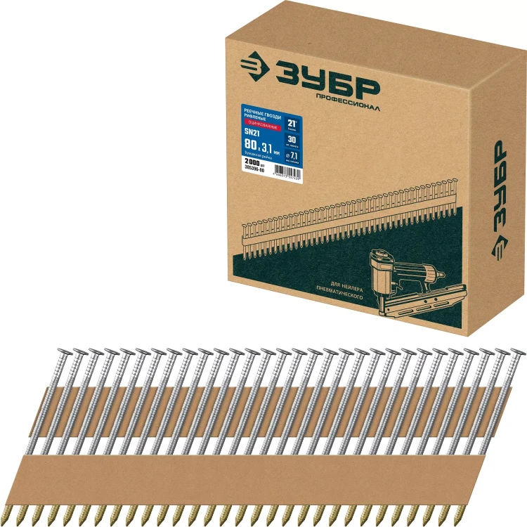 ЗУБР SN21 80 х 3.1 мм, реечные гвозди рифленые оцинкованные, 2010 шт (305396-80) купить в Нягани