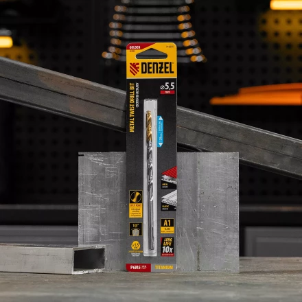 Сверло спиральное по металлу Denzel 5,5 х 139 мм, Р6М5, Golden Tip, удлиненное, 718255 купить в Нягани