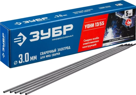ЗУБР Д 3.0 х 350 мм, 5 кг в коробке, УОНИ 13/55 с основным покрытием, электрод сварочный, Профессионал (40025-3.0) купить в Нягани