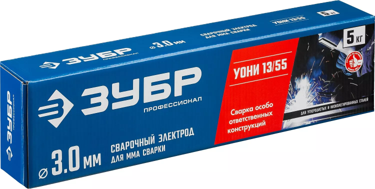 ЗУБР Д 3.0 х 350 мм, 5 кг в коробке, УОНИ 13/55 с основным покрытием, электрод сварочный, Профессионал (40025-3.0) купить в Нягани