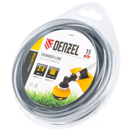 Леска для триммера армированная алюминием квадратная, 2,4мм х 15м, блистер ALUFLEX Denzel 96834 купить в Нягани