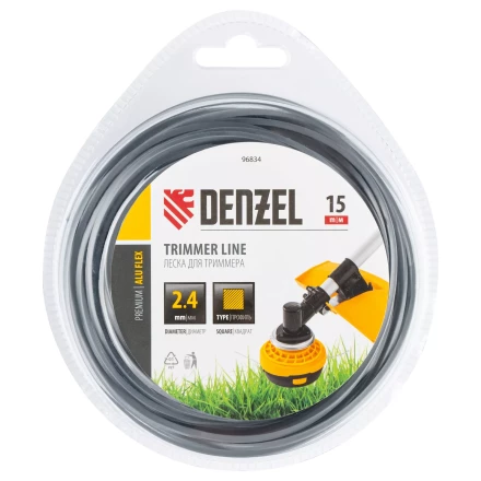 Леска для триммера армированная алюминием квадратная, 2,4мм х 15м, блистер ALUFLEX Denzel 96834 купить в Нягани