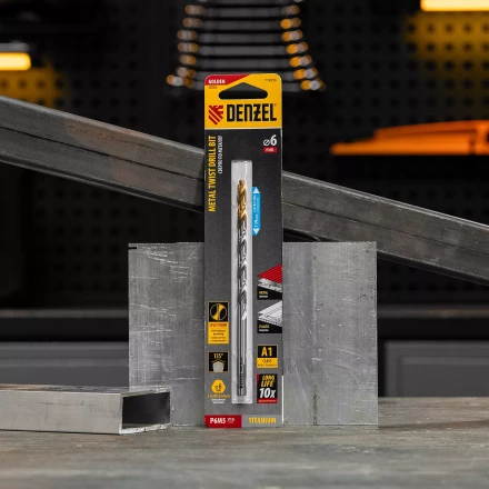 Сверло спиральное по металлу Denzel 6 х 139 мм, Р6М5, Golden Tip, удлиненное, 718256 купить в Нягани