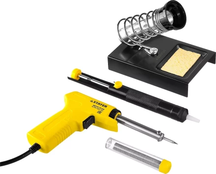 Набор для паяльных работ STAYER &quot;PROFI&quot; PROTerm, 55315-70-H4 паяльник 55307 + подставка + припой + шприц, 60 Вт 55315-70-H4 купить в Нягани