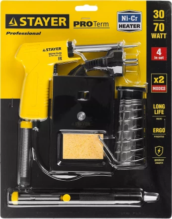 Набор для паяльных работ STAYER &quot;PROFI&quot; PROTerm, 55315-70-H4 паяльник 55307 + подставка + припой + шприц, 60 Вт 55315-70-H4 купить в Нягани