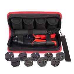 Пресс-клещи КВТ СТО+9 с 9 матрицами МПК для опрессовки разъемов, втулочных, изолированных и неизолированных наконечников (набор) (90778)