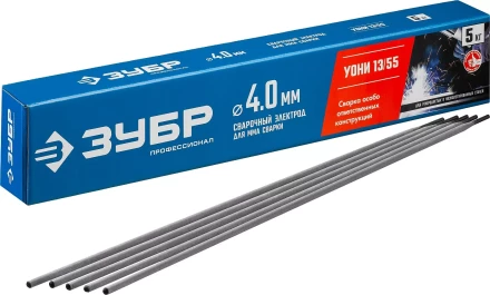 ЗУБР Д 4.0 х 450 мм, 5 кг в коробке, УОНИ 13/55 с основным покрытием, электрод сварочный, Профессионал (40025-4.0) купить в Нягани