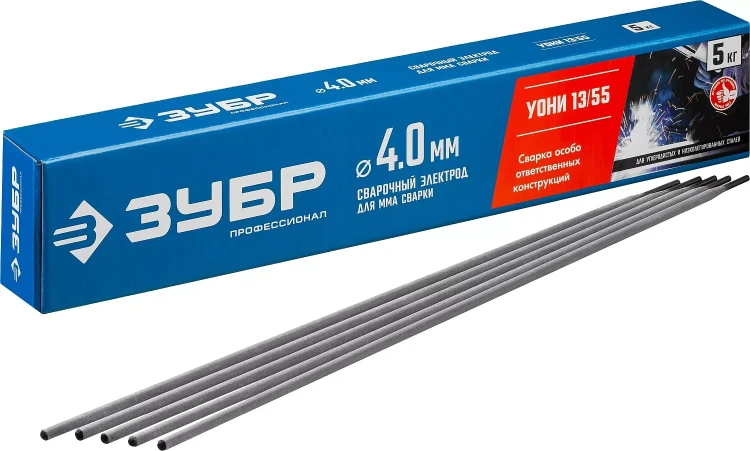 ЗУБР Д 4.0 х 450 мм, 5 кг в коробке, УОНИ 13/55 с основным покрытием, электрод сварочный, Профессионал (40025-4.0) купить в Нягани