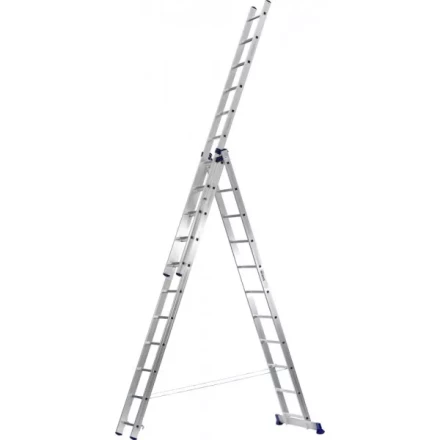 Лестница СИБИН универсальная, трехсекционная со стабилизатором, 11 ступеней 38833-11 купить в Нягани