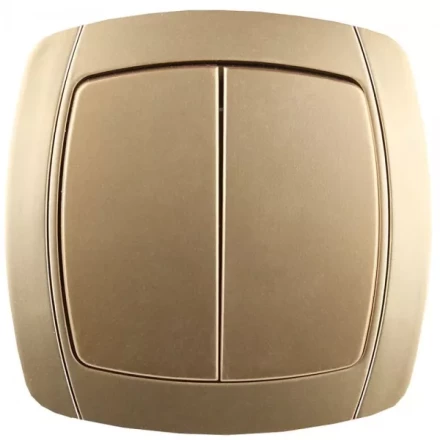 Выключатель СВЕТОЗАР &quot;АКЦЕНТ&quot; двухклавишный в сборе, цвет золотой металлик, 10А/~250В SV-54234-GM купить в Нягани