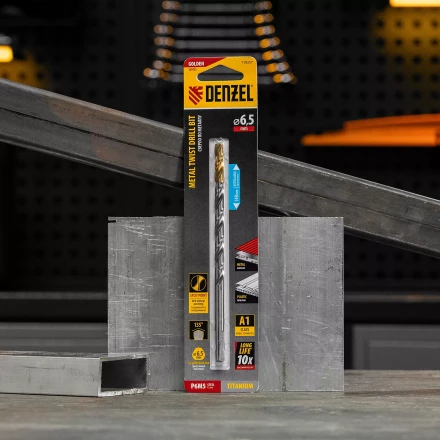 Сверло спиральное по металлу Denzel 6,5 х 148 мм, Р6М5, Golden Tip, удлиненное, 718257 купить в Нягани