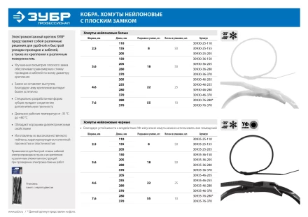 Кабельные стяжки белые КОБРА с плоским замком нейлоновые пакет серия ПРОФЕССИОНАЛ купить в Нягани