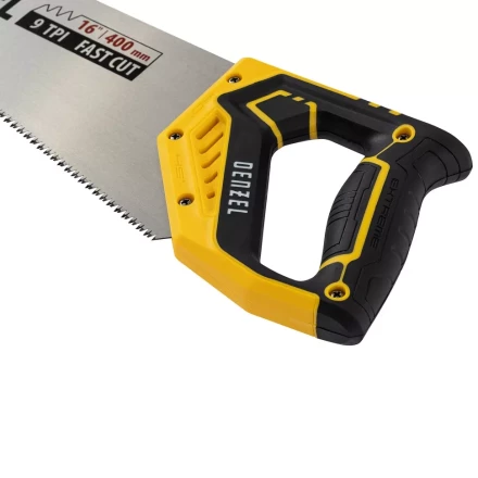 Ножовка по дереву, 400 мм, 9 TPI, зуб 3D, двухкомпонентная рукоятка Denzel 24145 купить в Нягани