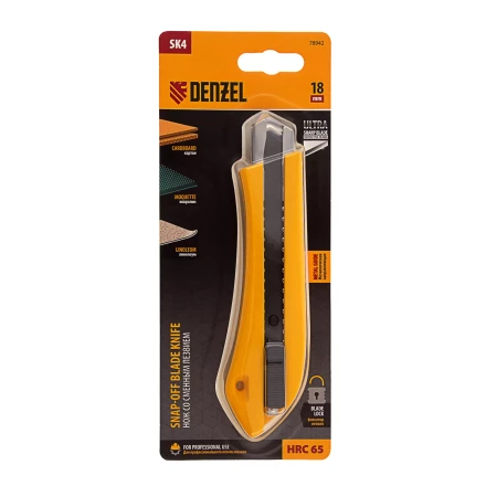 Нож Denzel, 18 мм, сменное лезвие, SK4, метал. направляющая, нажимной фиксатор, 78942 купить в Нягани