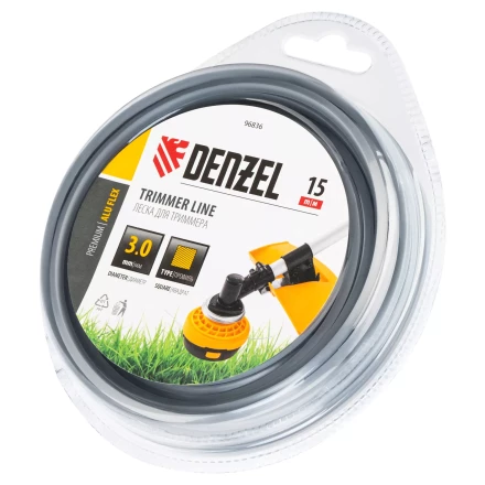 Леска для триммера армированная алюминием квадратная Denzel 3,0мм х 15м, блистер ALUFLEX 96836 купить в Нягани