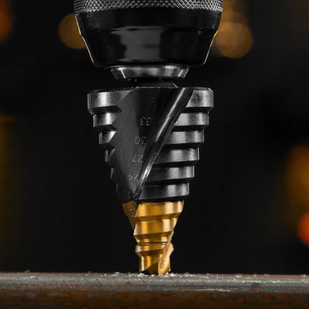 Сверло ступенчатое Denzel 723605, 9-12-15-18-21-24-27-30-33-36 мм, Р6М5, 6-гр. хвостовик купить в Нягани