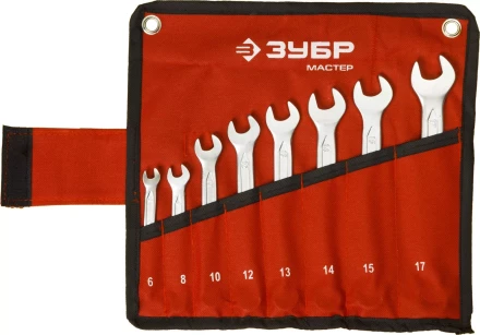 Набор ЗУБР &quot;МАСТЕР&quot;: Ключ гаечный комбинированный, Cr-V сталь, хромированный, 6-17мм, 8шт 27087-H8 купить в Нягани