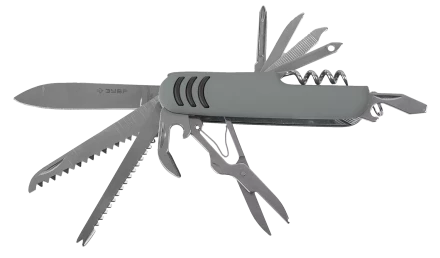 Многофункциональный нож ЗУБР 12в1 обрезиненная рукоятка 90 мм складной мультитул 47780 купить в Нягани