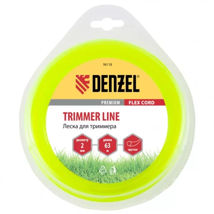 Леска для триммера круглая 2 мм х 63 м блистер Flex cord Denzel 96118 купить в Нягани