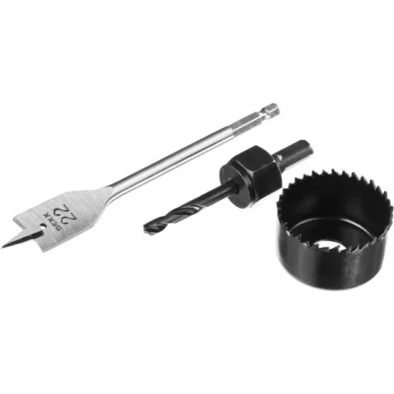 Набор для врезки замков DEXX: Коронка-чашка d=48мм, сверло перовое d=22мм, центрирующее сверло d=6мм 2949-48-H3 купить в Нягани