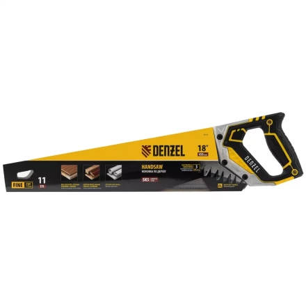 Ножовка по дереву, 450 мм, 11 TPI, зуб 3D, металлопластиковая рукоятка Denzel 24141 купить в Нягани