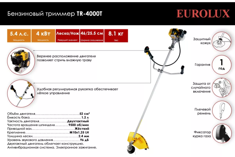 Триммер бензиновый Eurolux TR-4000T 70/2/26 купить в Нягани