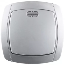 Выключатель СВЕТОЗАР "АКЦЕНТ" одноклавишный в сборе, с подсветкой, цвет серебристый металлик, 10А/~250В SV-54231-SM