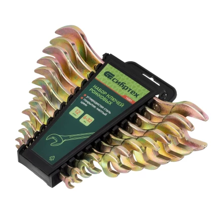 Набор ключей рожковых Сибртех 15281, 6-32 мм, 12 шт, желтый цинк купить в Нягани