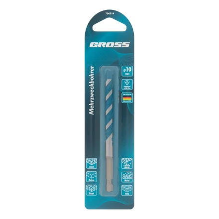 Сверло универсальное Gross, Multipurpose PRO, 6-гр. хвостовик, 10мм купить в Нягани