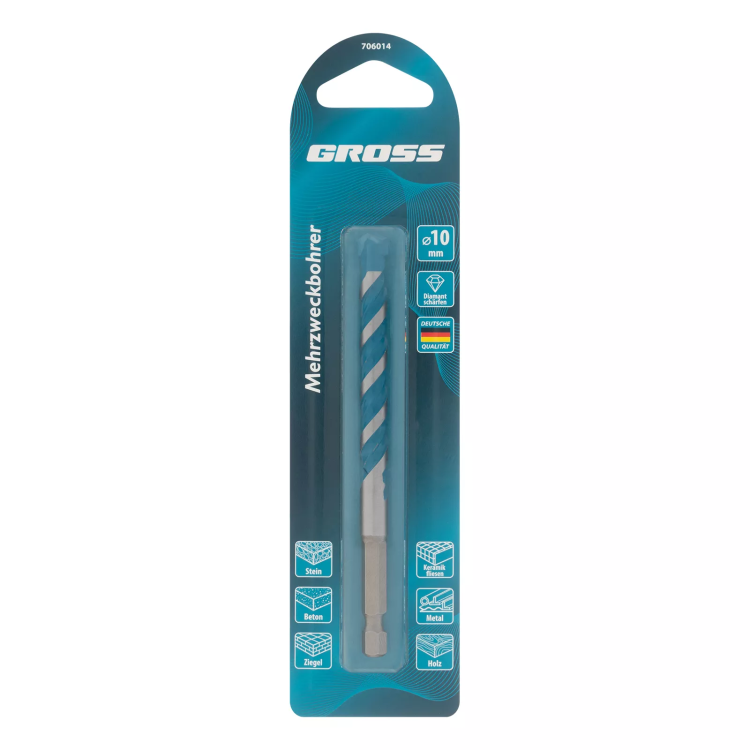 Сверло универсальное Gross, Multipurpose PRO, 6-гр. хвостовик, 10мм купить в Нягани