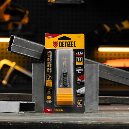 Сверло ступенчатое Denzel 723606, 4-6-8-10-12-14-16-18-20-22-24-26-28-30-32 мм, Р6М5, 6-гр. хвостовик купить в Нягани