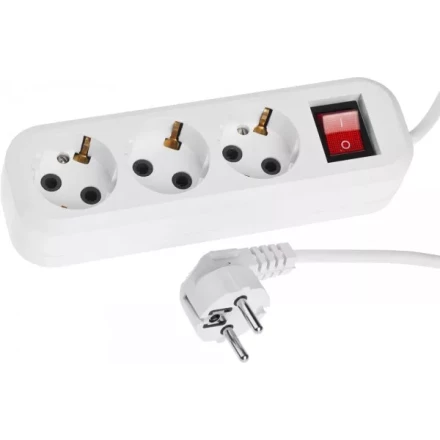 Удлинитель СИБИН электрический, ПВС сечение 0,75кв мм, 3 гнезда, макс мощн 2200Вт, 5м, заземление, выключатель 55036-5 купить в Нягани