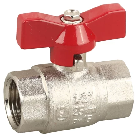 Кран ЗУБР шаровой 1/2&quot; полнопроходной &quot;мама-мама&quot;, бабочка, никелированная латунь 51353-N-1/2 купить в Нягани