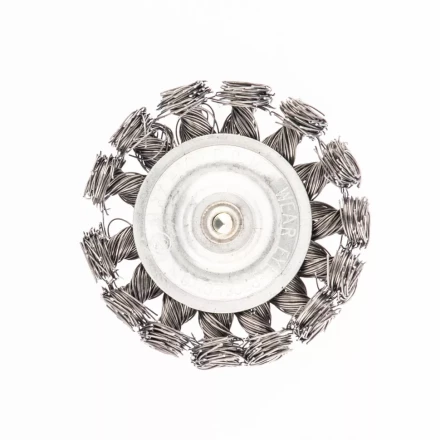 Щетка для дрели 75 мм плоская со шпилькой 6мм крученая металлическая проволока 0,5 мм Сибртех 744307 купить в Нягани