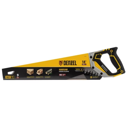 Ножовка по дереву, 450 мм, 9 TPI, зуб 3D, металлопластиковая рукоятка Denzel 24140 купить в Нягани