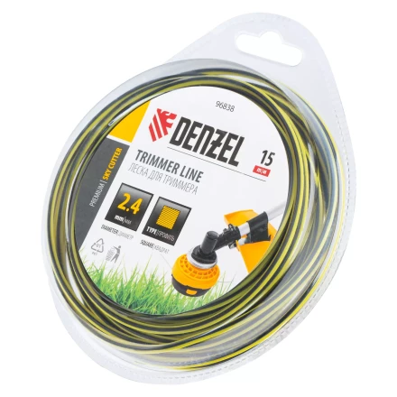 Леска для триммера двухкомпонентная квадратная, 2,4мм х 15м, блистер SkyCutter Denzel 96838 купить в Нягани