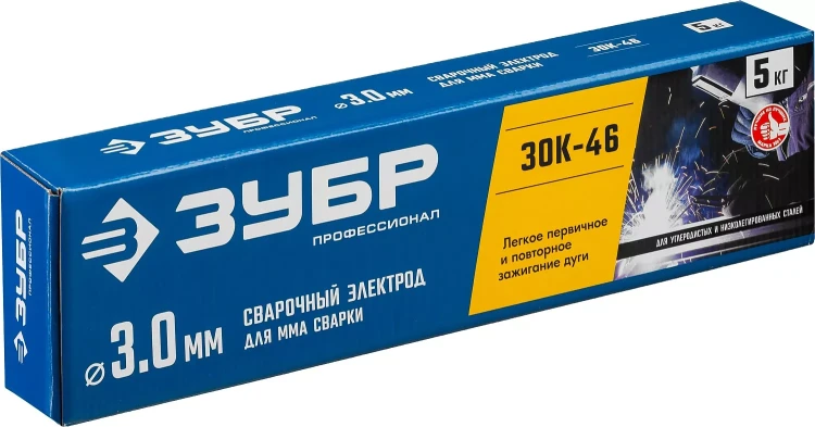 ЗУБР Д 3.0 х 350 мм, 5 кг в коробке, ЗОК-46 рутил-целлюлозный, электрод сварочный, Профессионал (40035-3.0) купить в Нягани